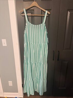Sonoma Green and White Striped Maxi Dress